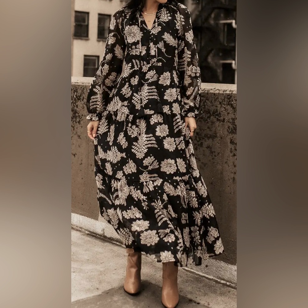Bohme Black and Cream Floral Maxi Dress
